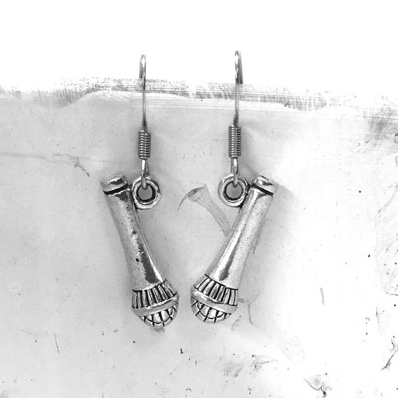Miniature Microphone Music Recording Audio Musician Singer Gift Charm Earrings - Picture 1 of 4